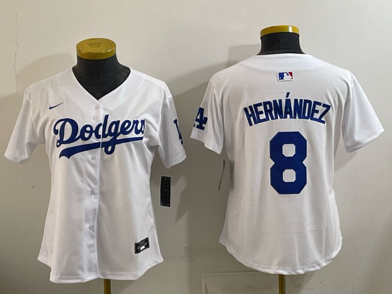 Women 2026 Nike Los Angeles Dodgers #8 Hernandez White Game MLB Jersey 015